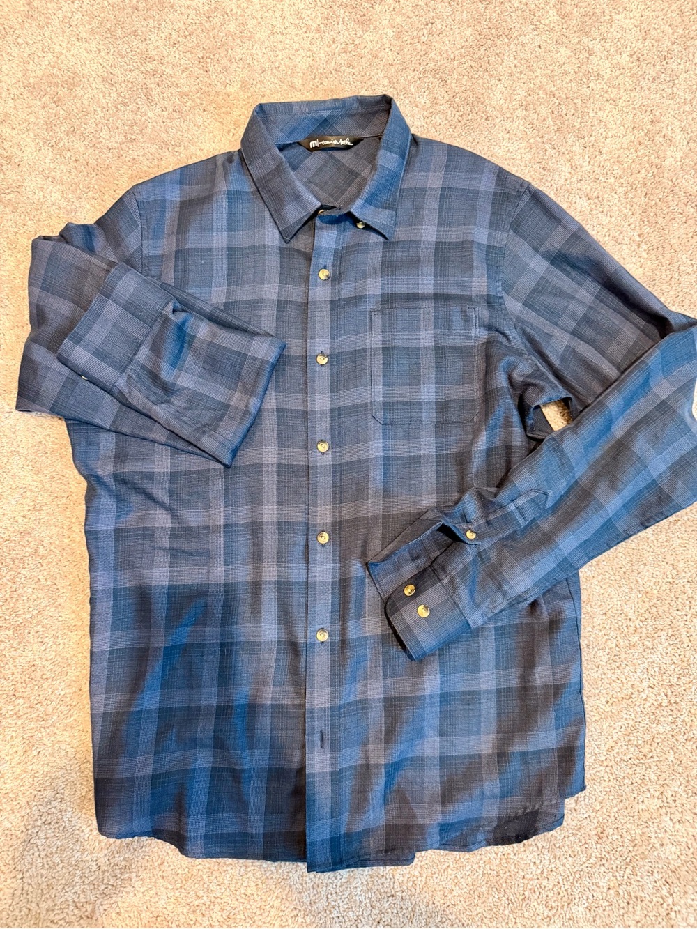 Travis Mathew - Cloud. Navy and Blue Plaid Button-Down Shirt